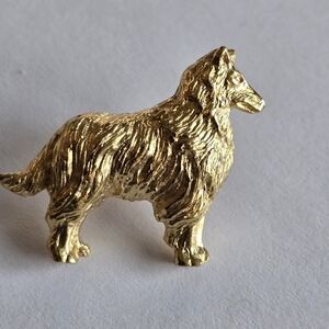Vintage collie dog brooch pin gold tone sheltie Shetland sheepdog pup